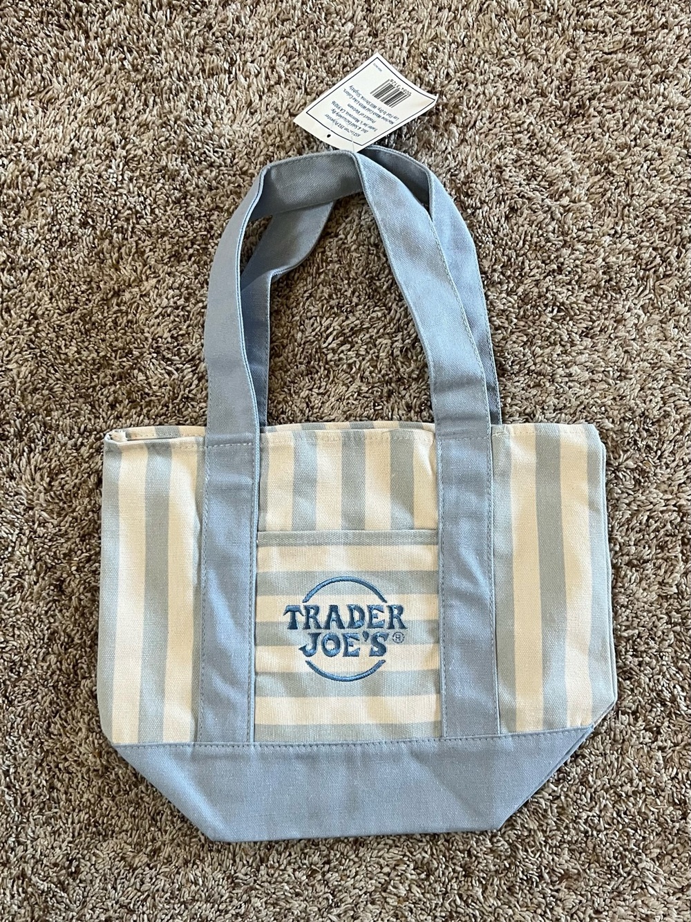 Trader joe’s striped blue tote
